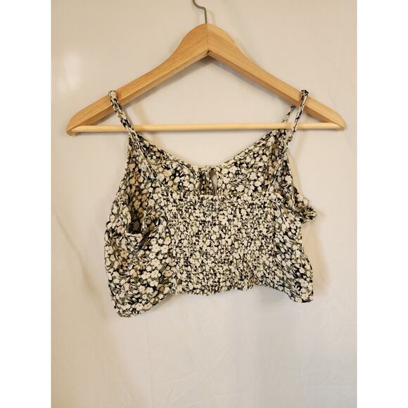 PATRONS OF PEACE Green Black and White Floral Spaghetti Strap Crop Top - Large - Picture 2 of 6